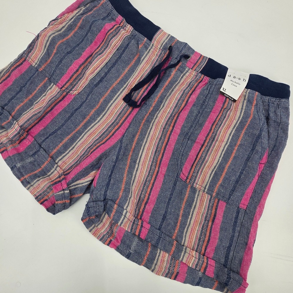 DASH LINEN SHORTS WOMENS XL BLUE PINK STRIPED RAYON POCKETS COMFORT LIGHTWEIGHT